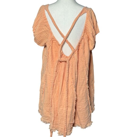 Free People Womens M Peach Angel Mini Dress Babydoll 100% Cotton Boho Chic Gauze - Picture 8 of 12